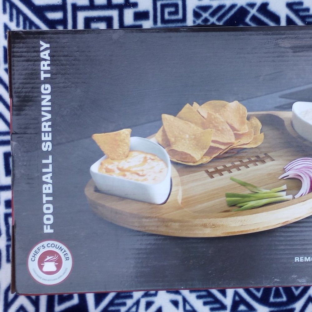New Football Shaped Serving Tray-Chip/Dip Set for a  Superbowl NFL Party